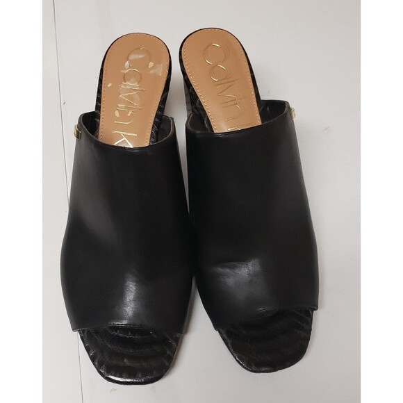 Calvin Klein Women’s Open Toe Mule Chunky Heel Snakeskin Accent Size 11M NWOB - Picture 4 of 14